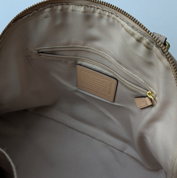 Coach Genuine Leather Cora Dome Satchel Top Handle Zippered Taupe Beige - Picture 7 of 15